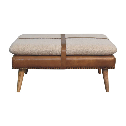 Dallas Large Vintage Style Buffalo Leather Boucle Footstool - Brown