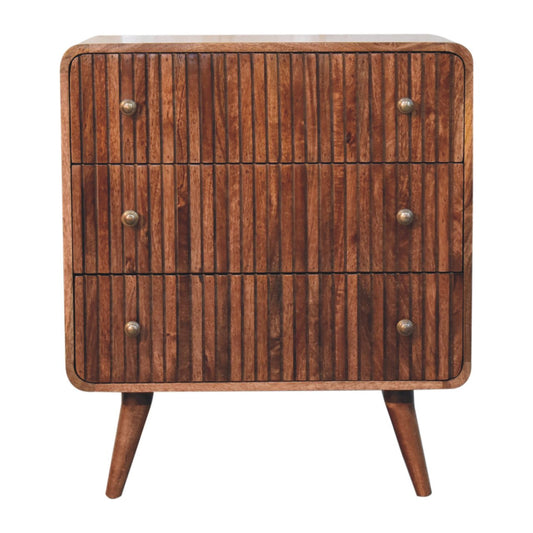 Antigua Wooden Ridged 3 Drawer Chest - Honey Caramel