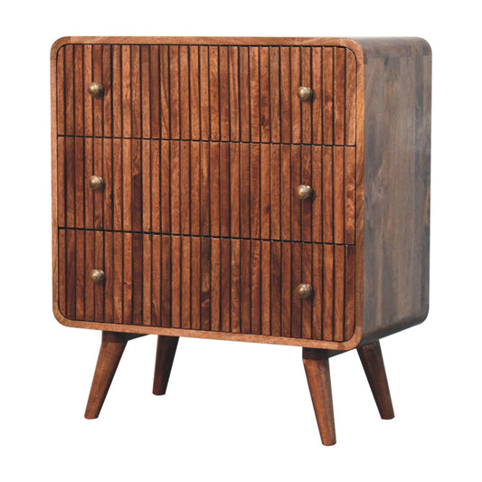 Antigua Wooden Ridged 3 Drawer Chest - Honey Caramel