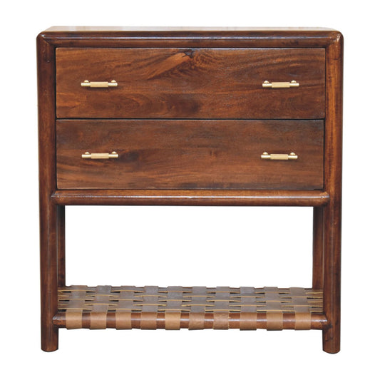 Belize Wooden 2-Drawer Leather Woven Nightstand - Chestnut