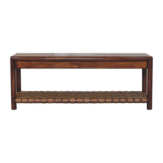 Belize Leather Woven Bench Seat - Chestnut