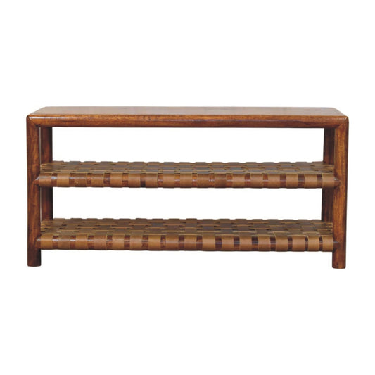 Belize Leather Woven Shelf Shoe Rack - Chestnut