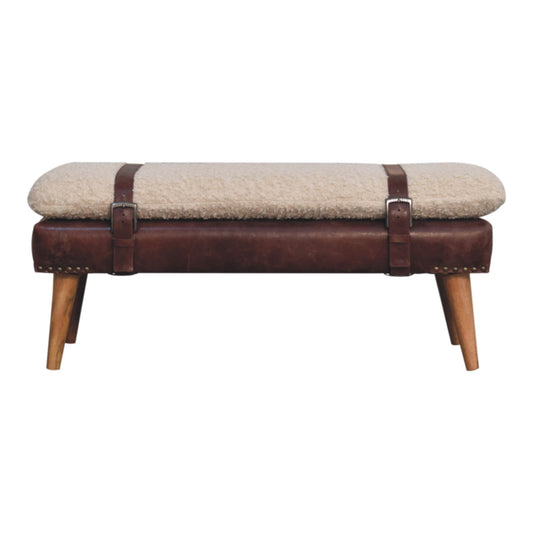 Dallas Vintage Style Buffalo Leather Boucle Bench - Brown