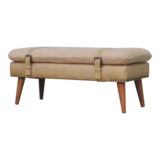 Dallas Vintage Style Buffalo Leather Boucle Bench - Beige