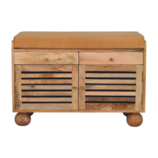 Shutter Oak-ish Shoe Rack with 2 drawers