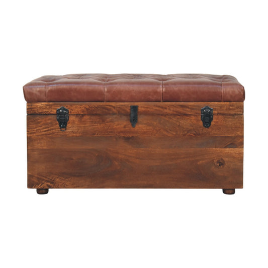 Soho Buffalo Hide Leather Wooden Storage Trunk - Brown - Walnut