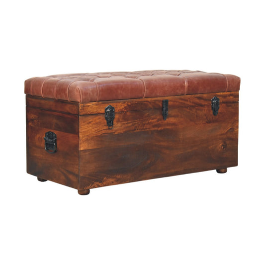 Soho Buffalo Hide Leather Wooden Storage Trunk - Brown - Walnut