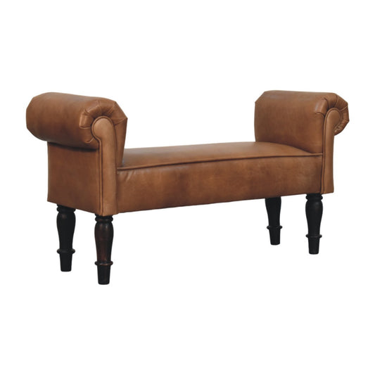 Texas Leather Rolled Arms Bench Seat - Tan