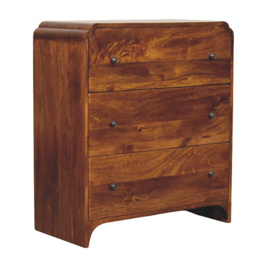 Eldorado Scalloped Wooden Vintage Style 3 Drawer Chest - Chestnut