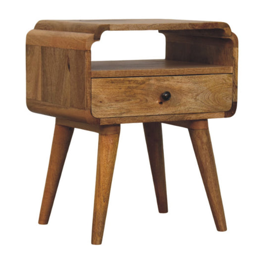 Eldorado Scalloped Edge Vintage Style Bedside Table - Oak Finish