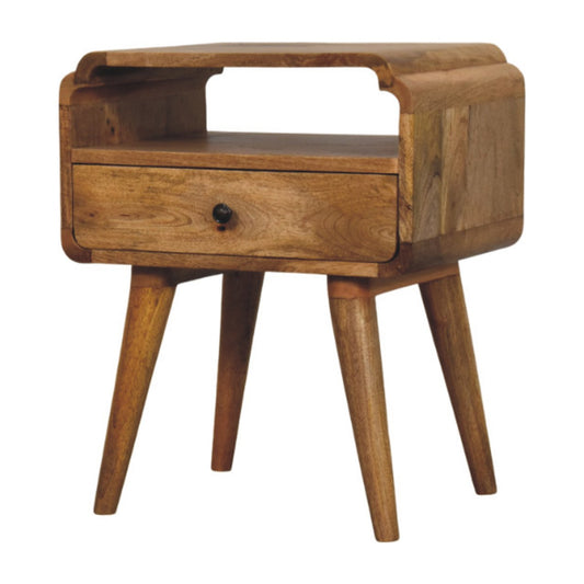 Eldorado Scalloped Edge Vintage Style Bedside Table - Oak Finish