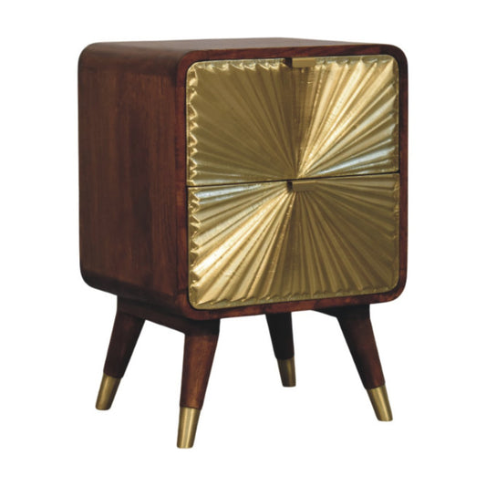 Bombay Brass Embossed 2 Drawer Chestnut Nightstand