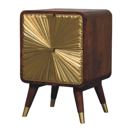 Bombay Brass Embossed 2 Drawer Chestnut Nightstand