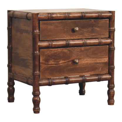 Peking Bamboo 2 Drawer Bedside Unit - Roasted Almond