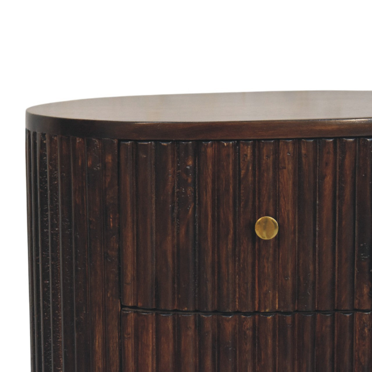 Peru Wooden Grooved 3 Drawer Curved Bedside - Deep Mocha