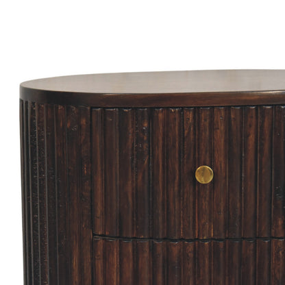 Peru Wooden Grooved 3 Drawer Curved Bedside - Deep Mocha