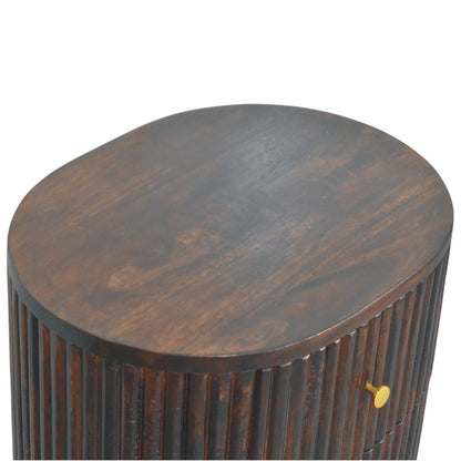 Peru Wooden Grooved 3 Drawer Curved Bedside - Deep Mocha