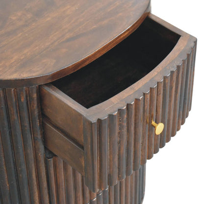 Peru Wooden Grooved 3 Drawer Curved Bedside - Deep Mocha