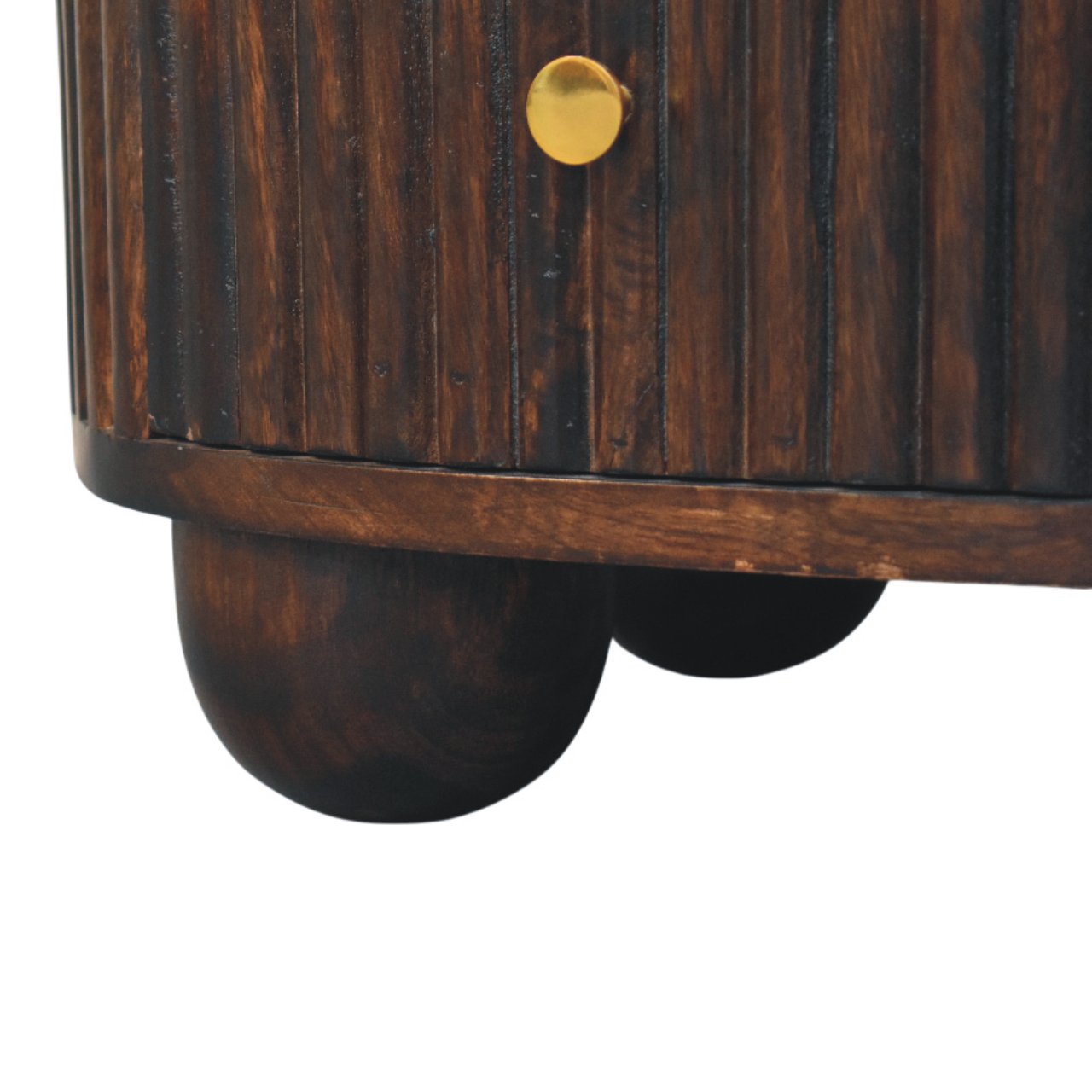 Peru Wooden Grooved 3 Drawer Curved Bedside - Deep Mocha