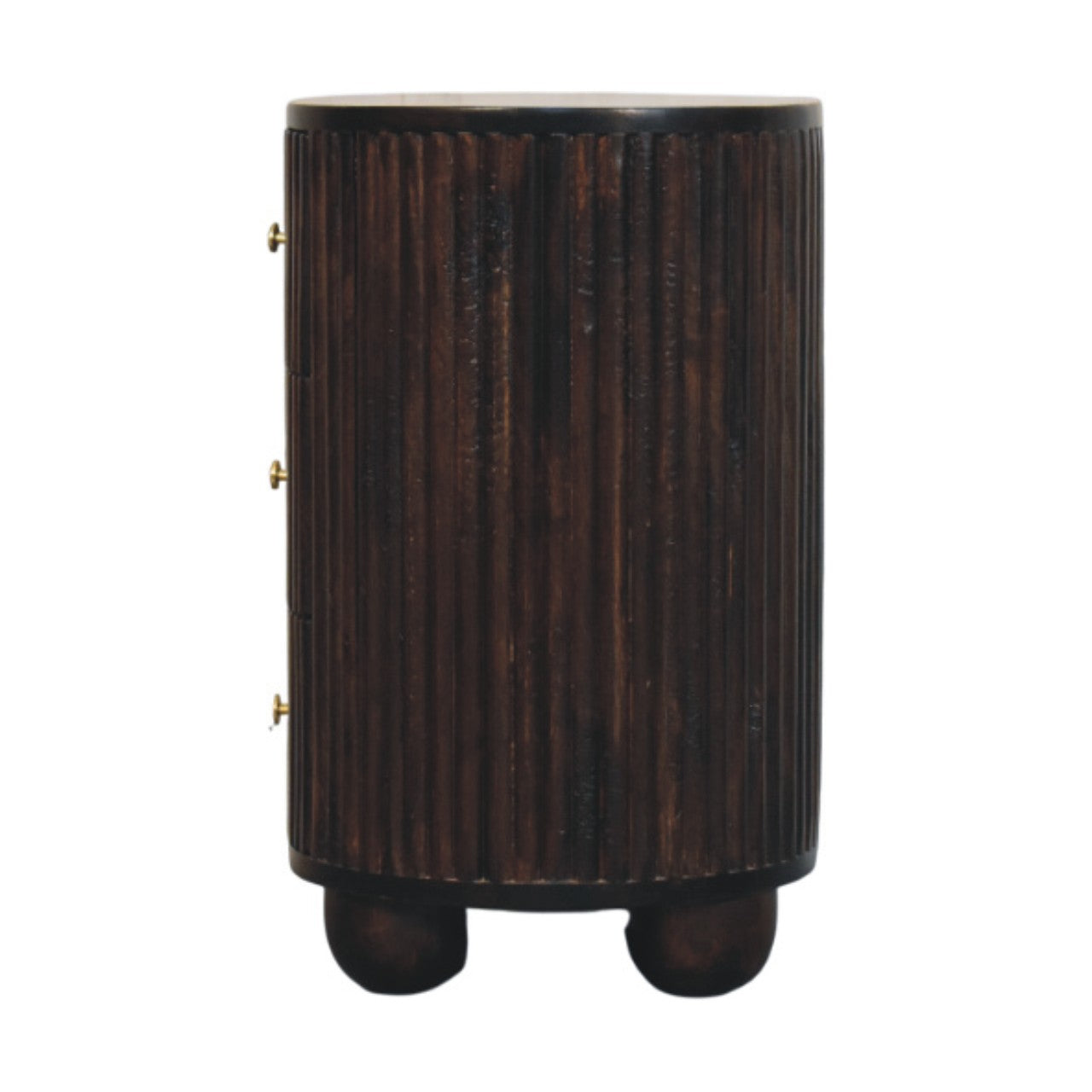Peru Wooden Grooved 3 Drawer Curved Bedside - Deep Mocha