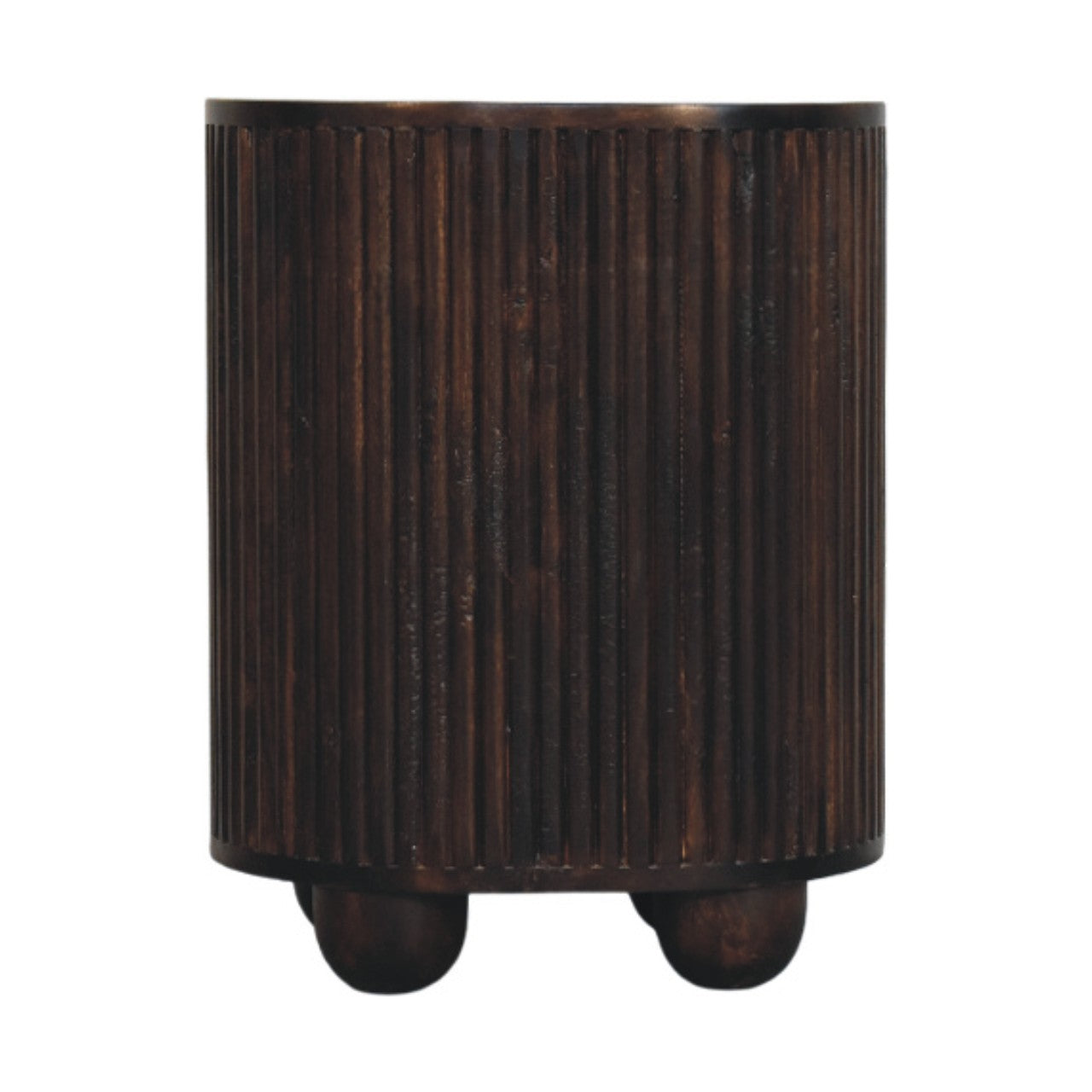Peru Wooden Grooved 3 Drawer Curved Bedside - Deep Mocha