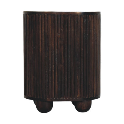 Peru Wooden Grooved 3 Drawer Curved Bedside - Deep Mocha