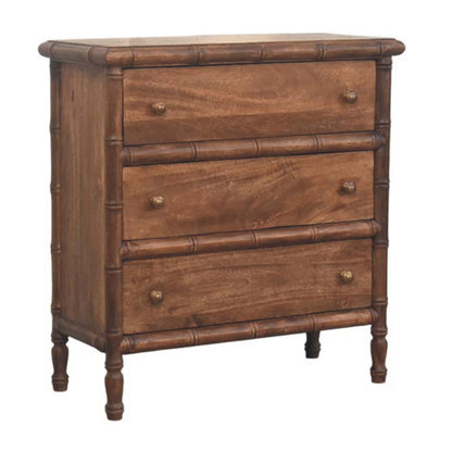 Peking Bamboo Carved 3 Drawer Chest - Roasted Almond