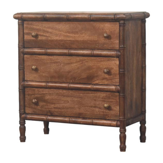 Peking Bamboo Carved 3 Drawer Chest - Roasted Almond