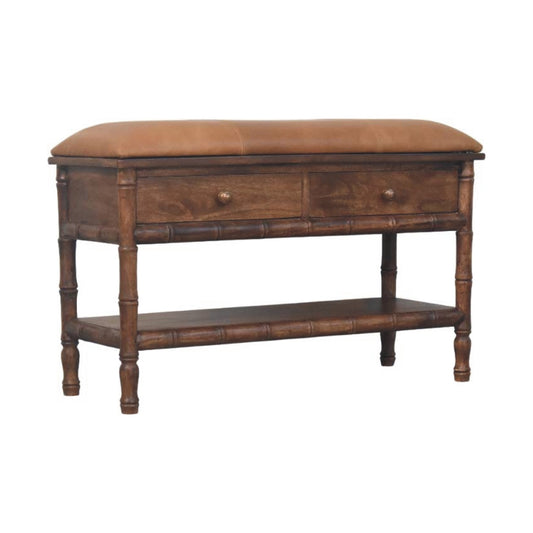 Peking Bamboo Carved Storage Bench Seat - Roast Almond