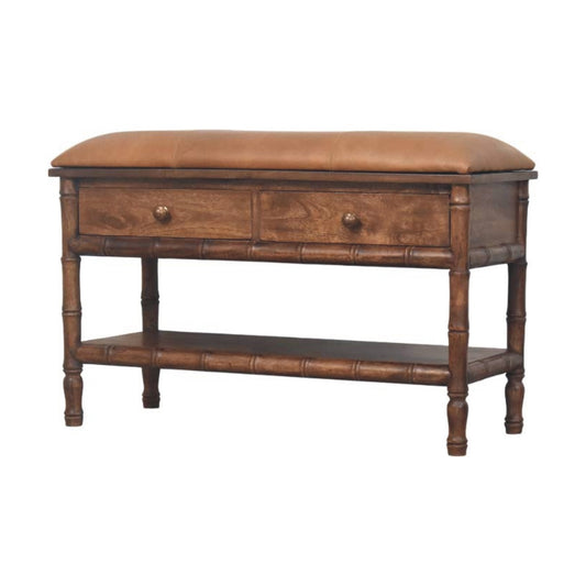 Peking Bamboo Carved Storage Bench Seat - Roast Almond