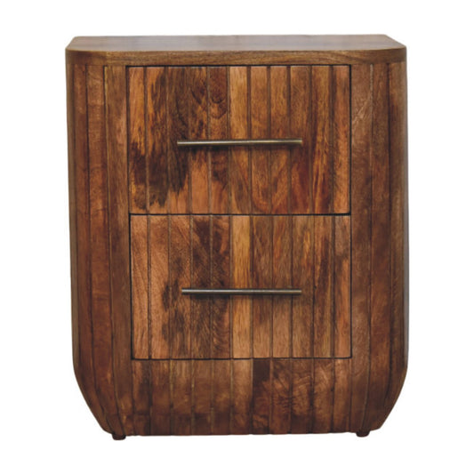 Havana Wooden Grooved 2 Drawer Bedside - Golden Teak