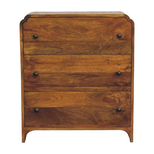 Eldorado Scalloped Edge Vintage Style 3 Drawer Chest - Oak Finish