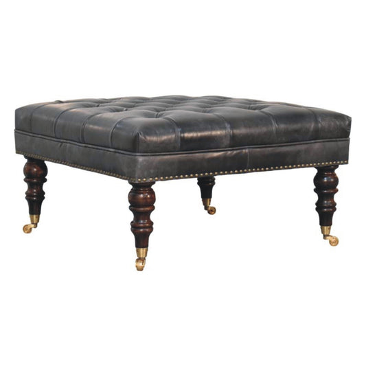Black Leather Upholstered Coffee Table
