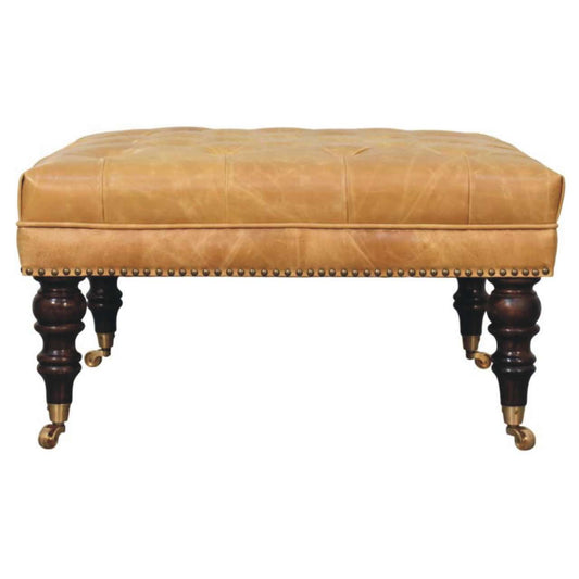 Tan Leather Upholstered Coffee Table