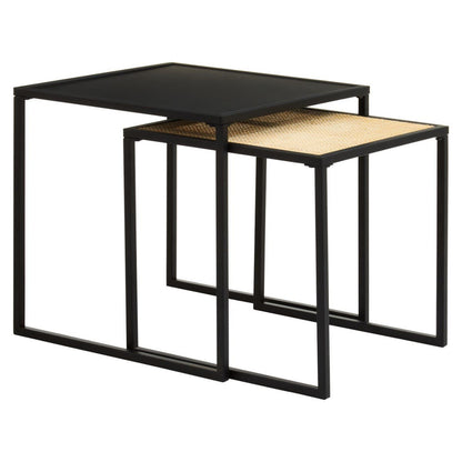 Indy Rattan and Metal Set of Two Nesting Tables