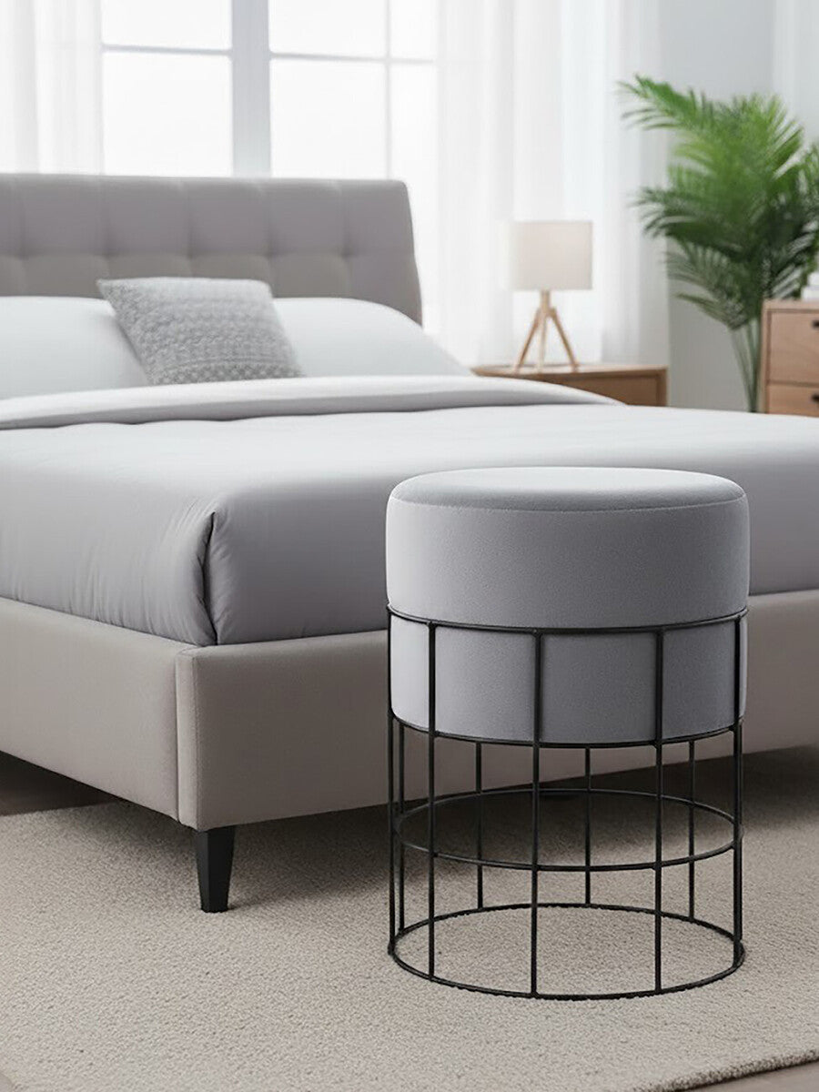 Liam Grey Velvet Cage-Frame Footstool