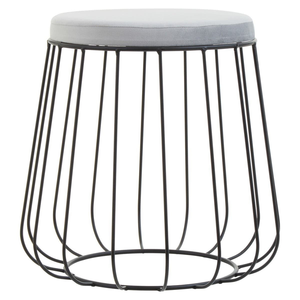 Liam Grey Velvet Footstool with Black Frame