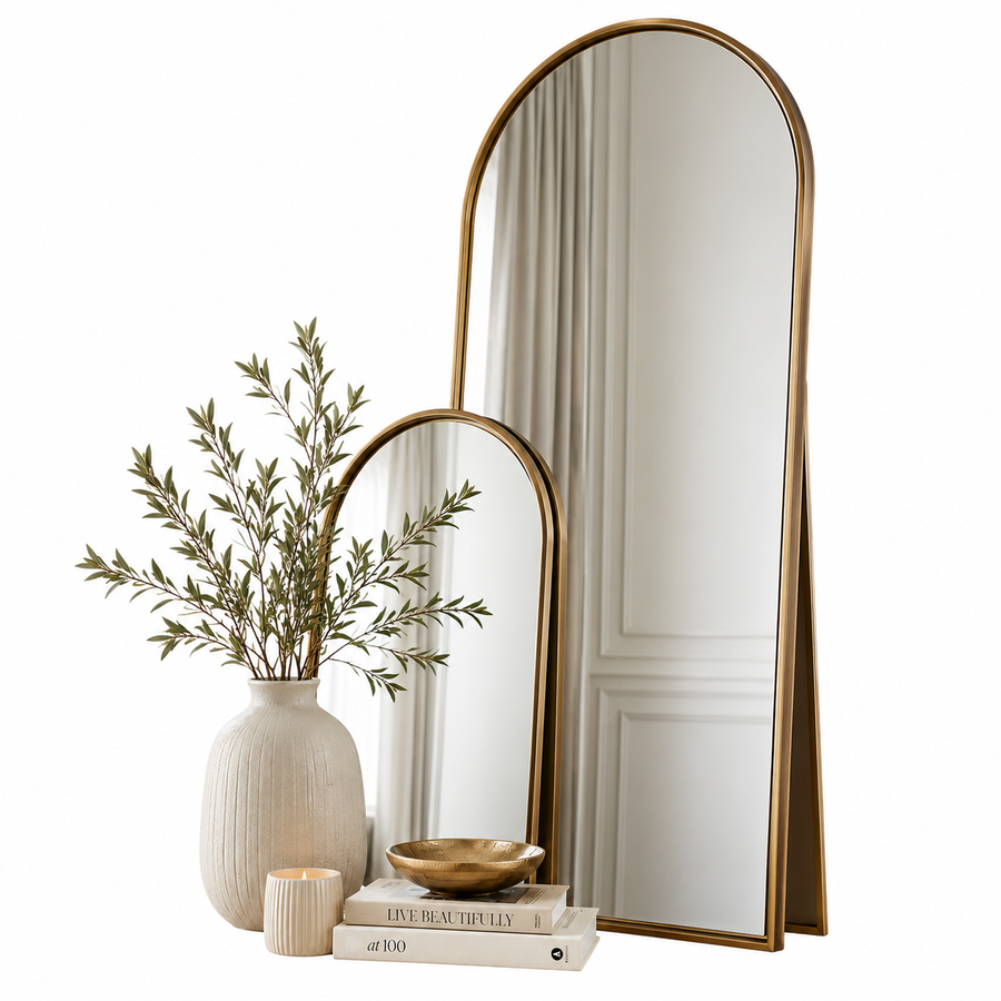 LARGE ARCHED AND SMALL ARCHED GOLD MIRROR
