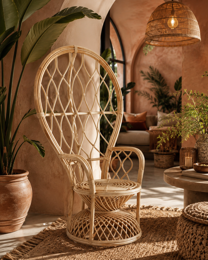 Tropic Natural Rattan Peacock Boho Chair | Bali & Blue