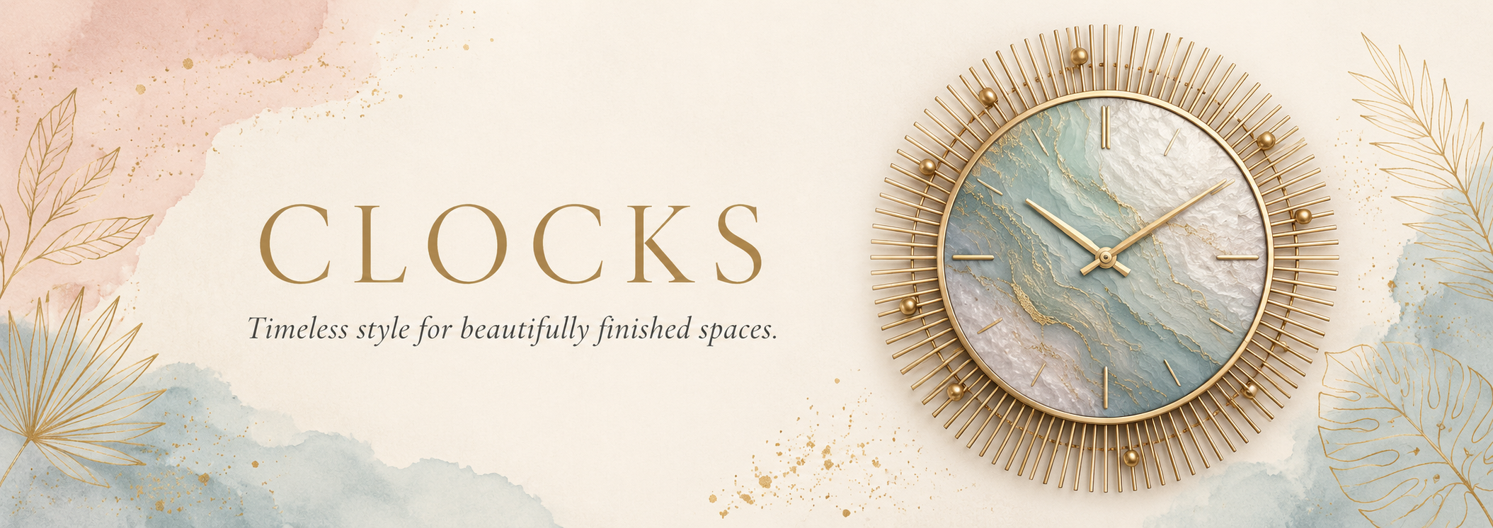 Decorative clocks for stylish interiors, including wall clocks, mantel clocks and statement home decor timepieces from Bali & Blue